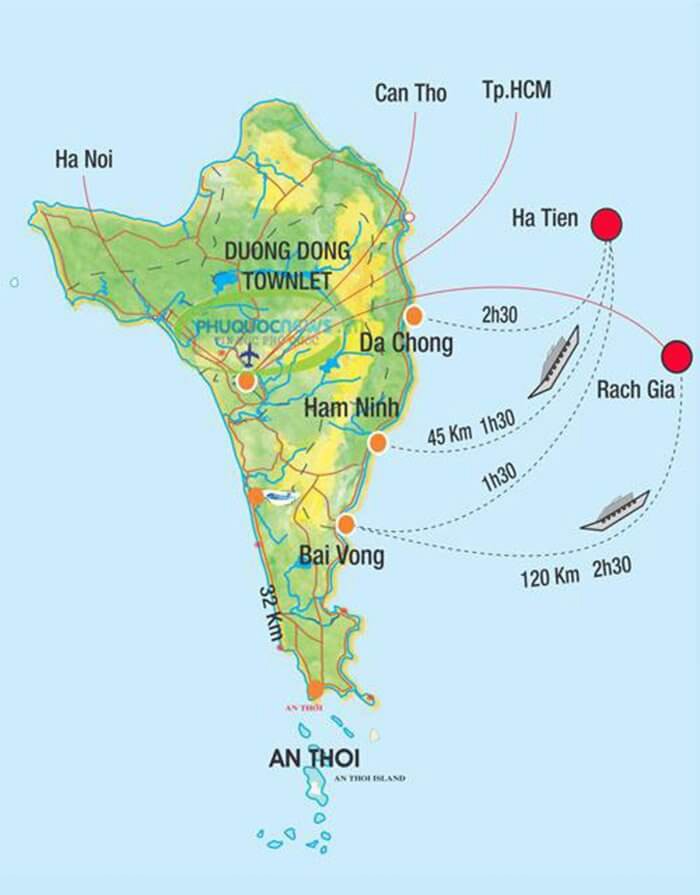 Bản đồ di chuyển đến Phú Quốc