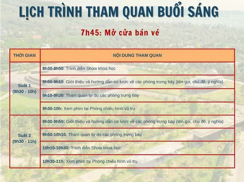 iờ hoạt động và lịch trình tham quan Trung tâm khám phá khoa học Quy Nhơn